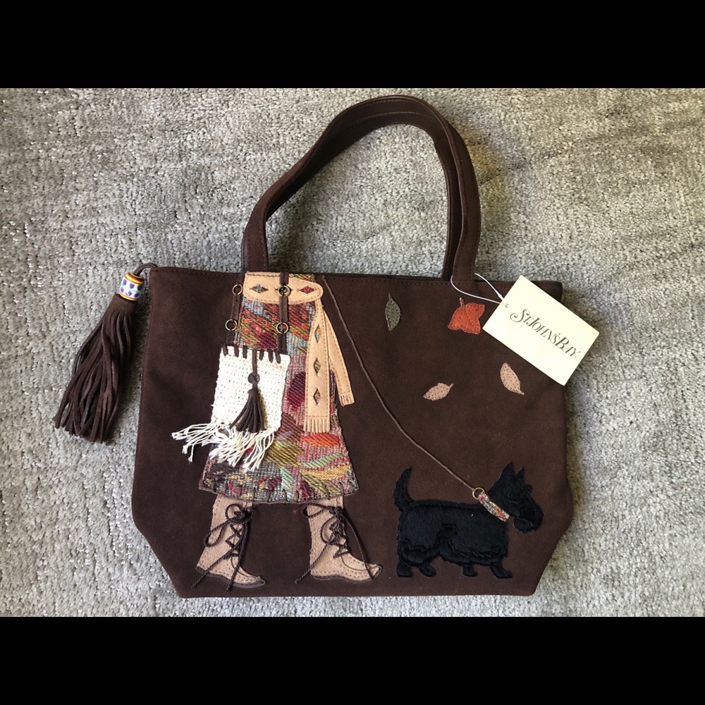 St Johns Bay Woman's Scottie Dog Brown Suede Purse